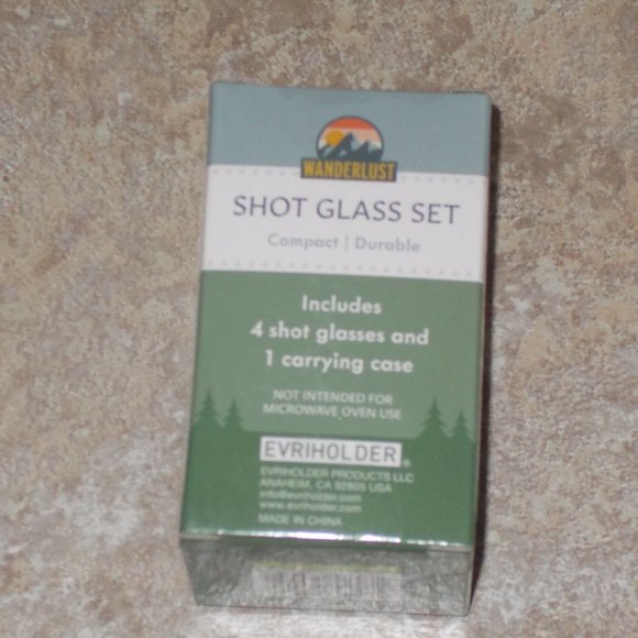 NIB four novelty 1 oz stainless steel shot glasses with custom case - Picture 2 of 3